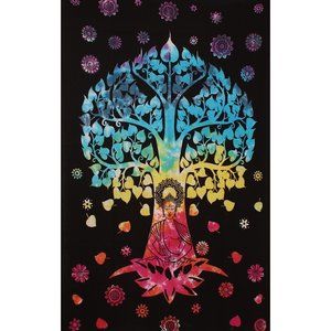 Tie Dye Buddha Tree Tapestry 52x80" by by Zest For Life